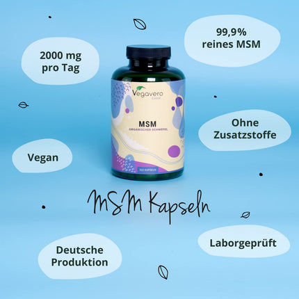 MSM kapsulas Vegavero® | 365 gabali | 2000 mg tīra metilsulfonilmetāna | Augsta deva | Vegāns un bez piedevām