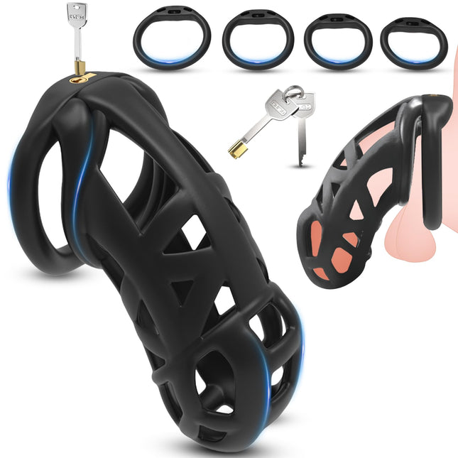 BDSMYOU 7.0 Cobra dzimumlocekļa būra šķīstības būris, 3D sveķu šķīstības būris vīriešiem, ar īpaši neredzamu slēdzeni un 4 sēklinieku gredzeniem, šķīstības josta vīriešiem, BDSM rotaļlietas, dzimumlocekļa būra dzimumloceklis (7.0, XXL)
