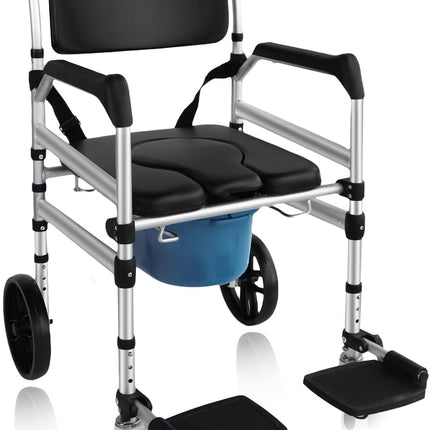 Eosprim augstumā regulējams tualetes ratiņkrēsls, tualetes krēsls senioriem ar riteņiem, tualetes krēsls senioriem, dušas krēsls ar riteņiem invalīdiem, mobilais tualetes krēsls ar roku balstiem