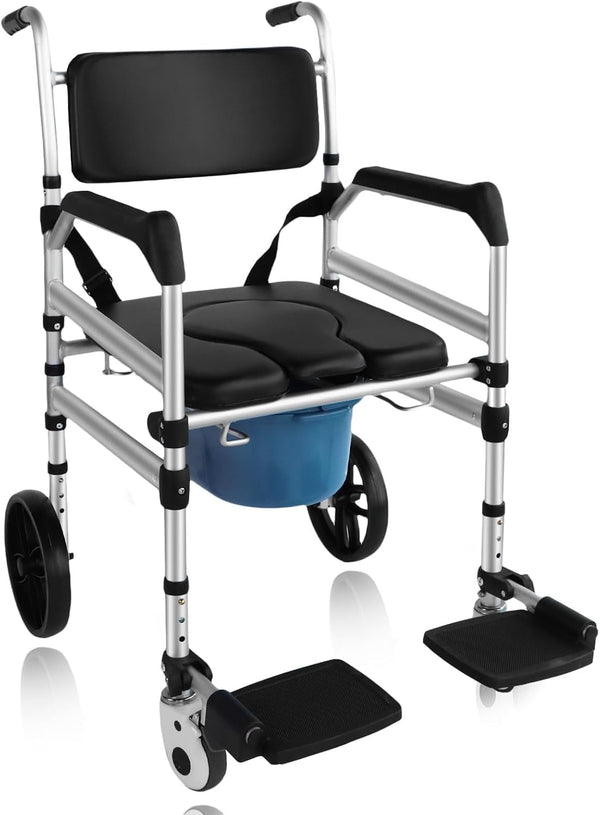 Eosprim augstumā regulējams tualetes ratiņkrēsls, tualetes krēsls senioriem ar riteņiem, tualetes krēsls senioriem, dušas krēsls ar riteņiem invalīdiem, mobilais tualetes krēsls ar roku balstiem