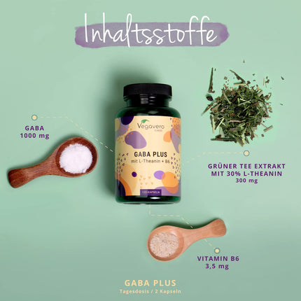 Gaba Vegavero® | Augsta deva | 1000 mg gamma aminosviestskābes vienā porcijā | Ar L-teanīnu un B6 vitamīnu | 120 vegānas kapsulas | Bez piedevām un laboratoriski pārbaudīts