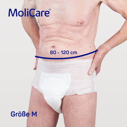 MoliCare Premium mobilās vienreizējās lietošanas biksītes: diskrēta lietošana urīna nesaturēšanas gadījumā sievietēm un vīriešiem; 10 pilieni, M izmērs (80–120 cm gurnu apkārtmērs), 14 gabali