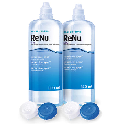 Bausch + Lomb ReNu MPS Sensitive Eyes kombinētais šķīdums - kontaktlēcu tīrīšanas un uzglabāšanas šķīdums, mīkstas kontaktlēcas, 2 x 360 ml, caurspīdīgs