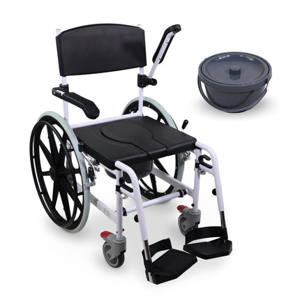 Mobiclinic®, tualetes ratiņkrēsls, regulējams augstums, pašgājējs, Calígula, saliekams kāju balsts un roku balsti, ar noņemamu bļodu, riteņu bremze, alumīnijs