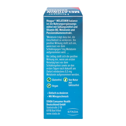 Hoggar MELATONIN balance - Miega aerosols - Uztura bagātinātājs ar melatonīnu, lai saīsinātu aizmigšanas laiku un cīnītos pret laika joslu nobīdi - ar B6 vitamīnu - 20 ml aerosols
