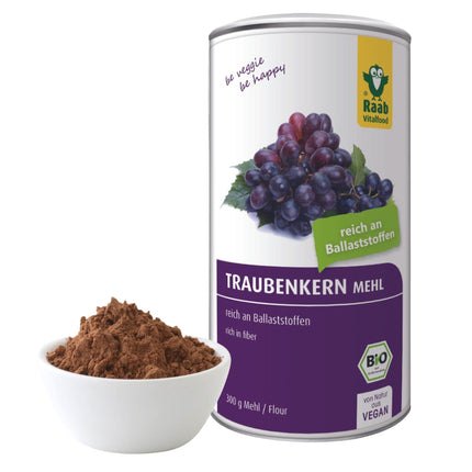 Raab Vitalfood® Bioloģiskais vīnogu kauliņu miltu pulveris (300 g) - bagāts ar šķiedrvielām (60% šķiedrvielu saturs), vegāns, bez glutēna, augstākās kvalitātes bioloģisks produkts