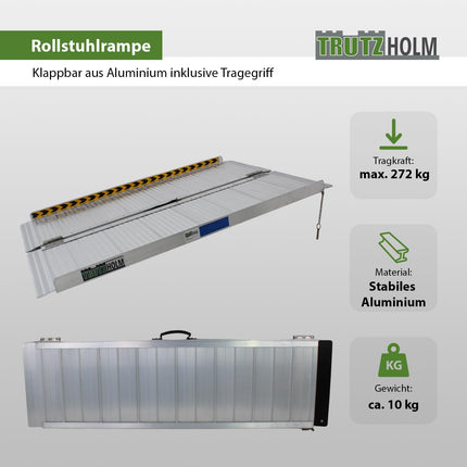 TRUTZHOLM ratiņkrēslu rampa, salokāma, 122 cm, celtspēja 272 kg, alumīnija, pelēka, rievota piekļuves rampa