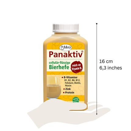 Panaktiv® - šķidrais alus raugs, 500 ml • B1, B12 vitamīns, folskābe, biotīns, B2, B6 vitamīns, niacīns, cinks • aktīvai vielmaiņai • skaistai ādai un matiem • tīrs dabīgs produkts
