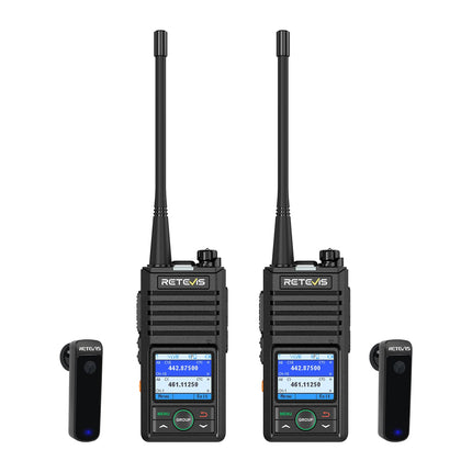 Retevis RB658 rācijas lietotne, Bluetooth divvirzienu radio 1800 mAh, AI trokšņu slāpēšana, 1,77 collu ekrāns, rācijas ar bezvadu austiņām, autoparkiem, transportlīdzekļu vadīšanai (2 iepakojumā, melnas)