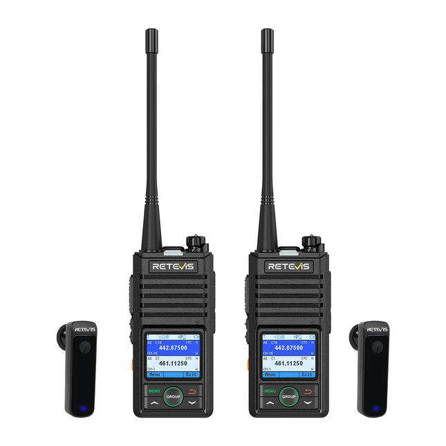 Retevis RB658 rācijas lietotne, Bluetooth divvirzienu radio 1800 mAh, AI trokšņu slāpēšana, 1,77 collu ekrāns, rācijas ar bezvadu austiņām, autoparkiem, transportlīdzekļu vadīšanai (2 iepakojumā, melnas)