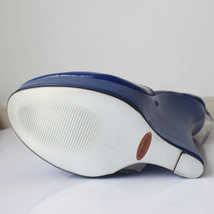 TIKENBST Sieviešu augstpapēžu kurpes ar ķīļpapēžiem, ādas platformas sandales ar potītes siksniņu, vasaras mode, violeta-43