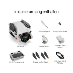 DJI Mini 3 (DJI RC) – viegls un salokāms mini kameras drons ar 4K HDR video, 38 minūšu lidojuma laiku, patiesi vertikāliem kadriem un inteliģentām funkcijām, C0