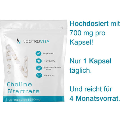 Augstas devas holīns — 700 mg vienā kapsulā — 120 holīna kapsulas | 4 mēneši! | Aknu darbībai, atmiņai, smadzenēm un koncentrēšanās spējām | Vegāns, Bez glutēna | Nootrovita