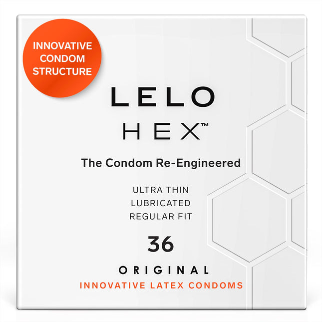 LELO HEX oriģinālie īpaši plānie prezervatīvi ar papildu biezumu, vīriešu prezervatīvi, 54 mm diametrā (36 gab. iepakojumā)