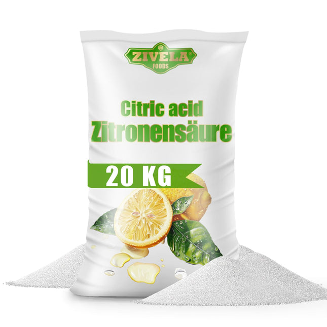20 kg pārtikas kvalitātes citronskābes pulvera | Mājas aizsardzības līdzekļi virtuvei un mājsaimniecībai | Citronskābe 100% tīra | Citronskābe E330 (4x 5kg)