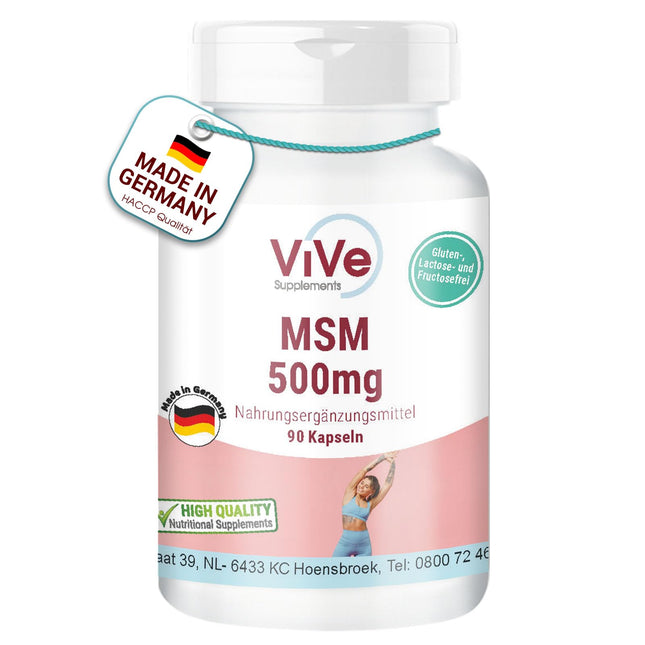 MSM 500 mg - 90 kapsulas - organiskais sērs - metilsulfonilmetāns - 3000 mg dienas deva - liela deva un vegānisks | Kvalitāte no Vācijas - ViVe uztura bagātinātāji