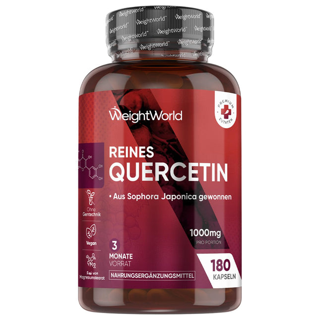 Tīrs kvercetīns 1000 mg vienā porcijā - 180 vegānas kapsulas - 3 mēnešu krājumi - No Saphora Japonica - Nesatur magnija stearātu, bez glutēna un atbilst GMP - WeightWorld