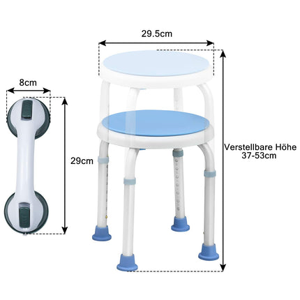 UISEBRT 360° rotējošs dušas krēsls, regulējams augstums, dušas krēsls, vannas krēsls, dušas palīglīdzeklis, vannas krēsls, neslīdošs ar piesūcekni, satvēriena stieni, vannas rokturis (krēsls+satvēriena stienis)
