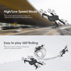 WiFi drons, RC FPV drons ar 720P HD aerokameru, salokāms kvadrokopters ar 360° rotējošu bezgalvas režīmu, bērniem, pieaugušajiem un dronu iesācējiem