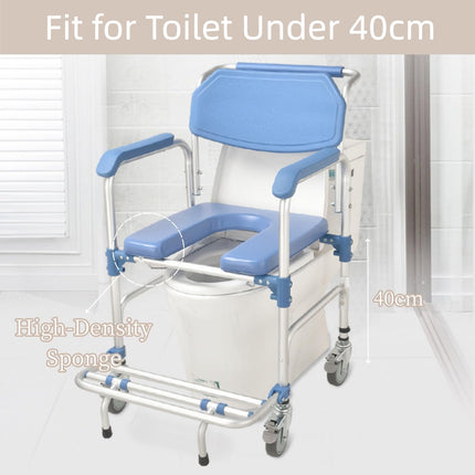 Dušas krēsls ar riteņiem, tualetes krēsls senioriem, ratiņkrēsls ar dušas sēdekli, ūdensnecaurlaidīgs krēsls, tualete, celtspēja 150 kg pacientiem, senioriem, grūtniecēm ar invaliditāti