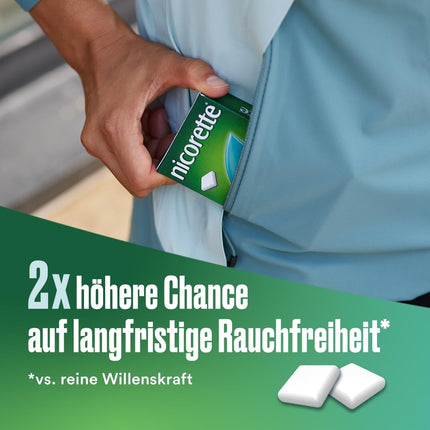 NICORETTE košļājamā gumija 2mg Whitemint – Nikotīna košļājamā gumija smēķēšanas atmešanai – Zobus balinoša iedarbība – Piparmētru garša – 2mg nikotīna – 105 gab.