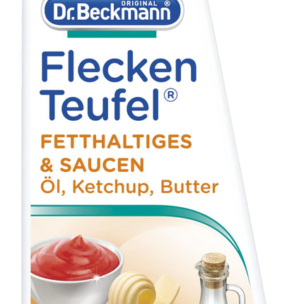 Dr. Beckmann traipu tīrītājs taukainiem ēdieniem un mērcēm | Sviests, īpašs traipu tīrīšanas līdzeklis tauku traipiem, šokolādes traipiem un daudz kam citam | 50 ml