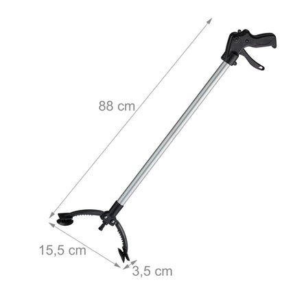 Relaxdays Grabber, atkritumu satvērējs, rokas pagarinājums, palīdzības sniedzējs senioriem, alumīnijs, plastmasa, 88 cm, melns/sudrabains