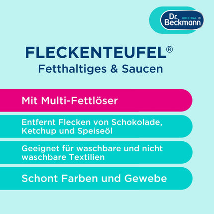 Dr. Beckmann traipu tīrītājs taukainiem ēdieniem un mērcēm | Sviests, īpašs traipu tīrīšanas līdzeklis tauku traipiem, šokolādes traipiem un daudz kam citam | 50 ml