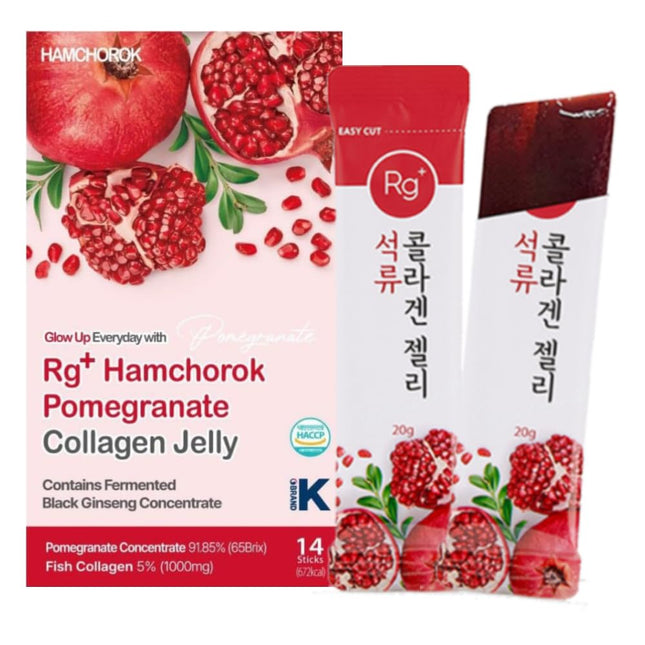 HAMCHOROK Rg+ granātābolu kolagēna želeja (20 g x 14 gab.) / Korejiešu skaistumkopšanas līdzeklis pret novecošanos / 360DA jūras kolagēna + C un E vitamīna žeņšeņa koncentrāts imūnsistēmas atbalstam, ādai (14)