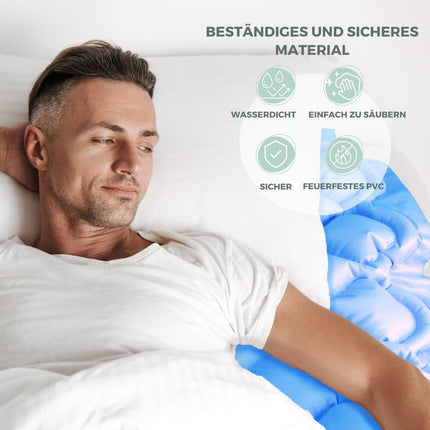 Mobiclinic®, Pretatspiedienu matracis, Modelis mobi 1, Ar kompresora motoru, Piepūšamais matracis, Maiņstrāvas cikls, Eiropas zīmols, I pakāpes izgulējumiem, 200 x 90 cm, 130 šūnas, Krāsa zila