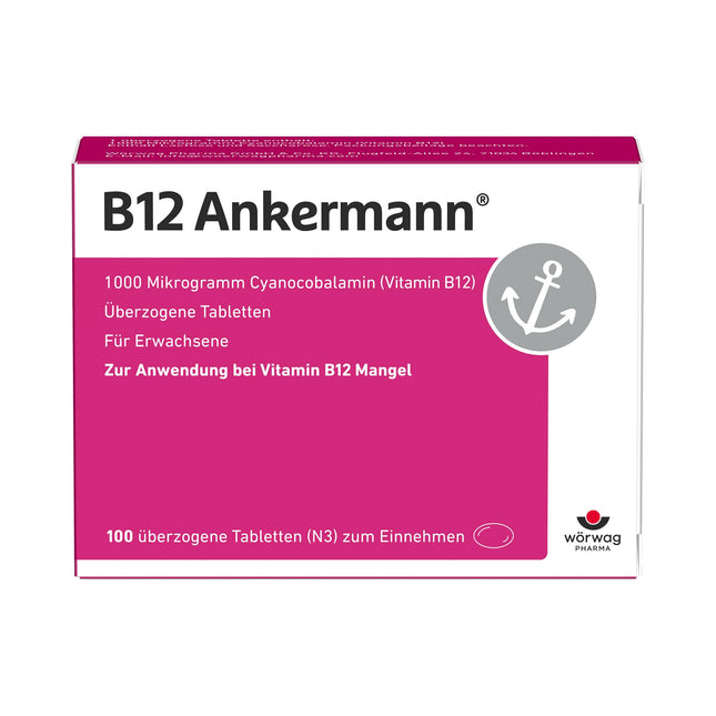 B12 Ankermann, 100 tabletes: 1000 mikrogramu B12 vitamīna tabletes, augsta deva, efektīva pret nogurumu un nespēku, ko izraisa B12 vitamīna deficīts, lielākai enerģijai un sniegumam, lietojamas vienu reizi dienā