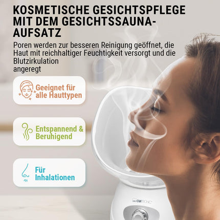 Clatronic® 2in1 sejas sauna un inhalācijas ierīce | Sejas tvaicētājs, ieskaitot aroma uzgali un inhalatoru | kosmētiskai sejas kopšanai un inhalācijām | 3 līmeņi tvaika dozēšanai pēc pieprasījuma | GS3656