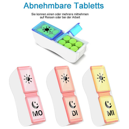 GeekerChip 7 dienu tablešu kastīte ar 2 nodalījumiem, 7 dienu tablešu kastīte, rīta un vakara 14 nodalījumi, tablešu kastīte, medikamentu dozators (vācu versija)