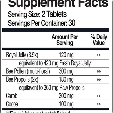 Bee&amp;You peru pieniņa ziedputekšņi propoliss ar 500 mg 60 tabletēm (Propolisa kapsulas - Košļājamās tabletes - Propolisa ekstrakts - Bez piedevām - Godīgas tirdzniecības produkts - Dabīgas un kontrolētas sastāvdaļas)
