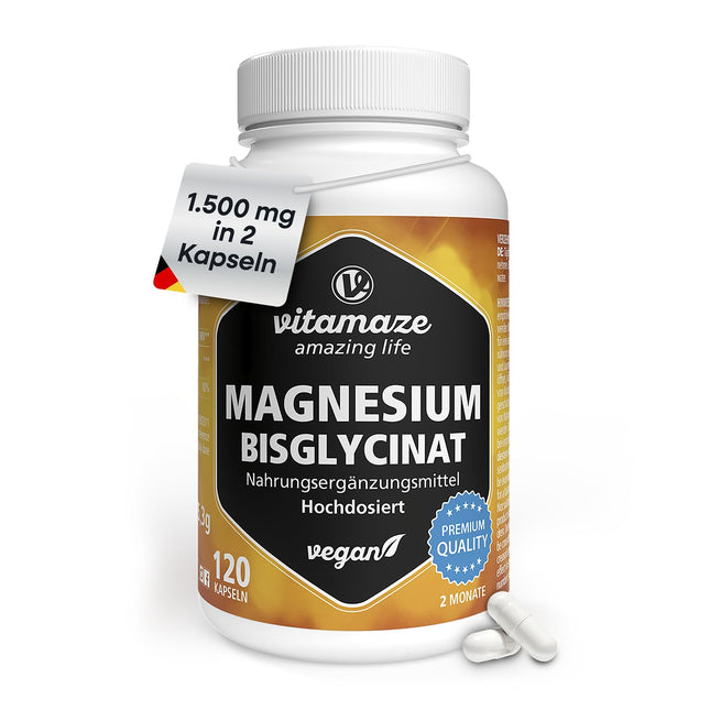 Magnija bisglicināta kapsulas, augsta deva, 1500 mg tikai 2 kapsulās, ieskaitot 300 mg elementārā magnija vienā dienas devā, 120 vegānas kapsulas 2 mēnešiem, bez piedevām, ražots Vācijā