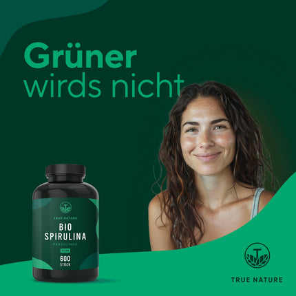 Organiskās spirulīnas tabletes – 600 tabletes (500 mg) – 4000 mg augsta deva – Organiskas aļģes no sertificētas bioloģiskās lauksaimniecības – Vegāns – TRUE NATURE®
