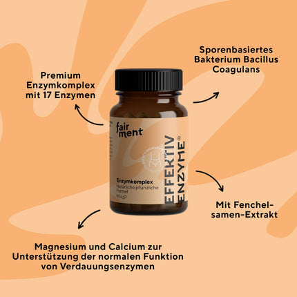 fairment EffektivEnzyme - augstākās kvalitātes enzīmu komplekss ar bromelaīnu, Sango jūras koraļļiem, laktāzi, papaīnu | Vegāniski enzīmi | 1x 90 kapsulas