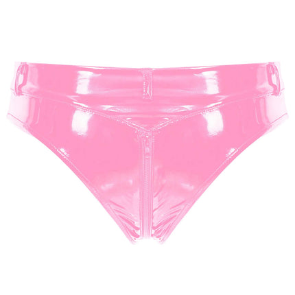 MSemis sieviešu mitrā izskata stringbiksītes, vaļējas biksītes, karstas bikses, lakotas ādas šorti, apakšveļa, erotiska apakšveļa, gogo biksītes, seksīga apakšveļa ar rāvējslēdzēju, rozā CL