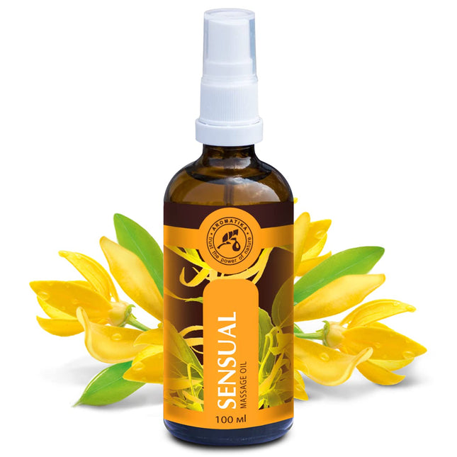 Masāžas eļļa 100ml - Dabīga ilang-ilang eļļa un jojobas eļļa - Brīnišķīgs aromāts - Afrodiziaka masāžas eļļa - Stikla pudele - Dabīgā kosmētika - Masāžas eļļas