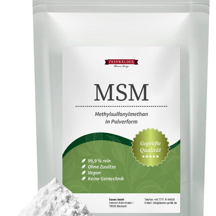 Feinwälder® MSM pulveris, 1000 g – 99,9 % tīrība, augstākā kvalitāte, organiskais sērs, metilsulfonilmetāns bez piedevām