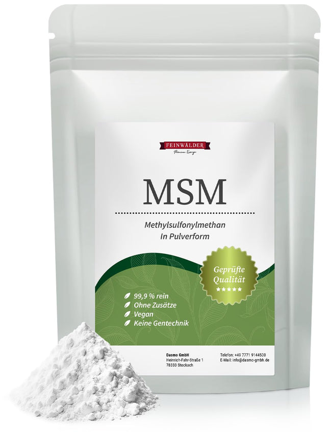 Feinwälder® MSM pulveris, 1000 g – 99,9 % tīrība, augstākā kvalitāte, organiskais sērs, metilsulfonilmetāns bez piedevām