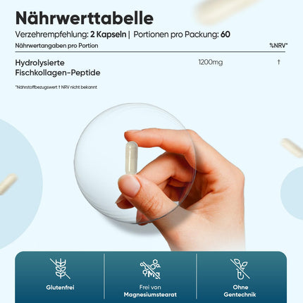 Kolagēna kapsulas - 1200 mg tīra jūras kolagēna I un III tipa - hidrolizēti zivju kolagēna peptīdi - 120 kapsulas 2 mēnešu krājumam - alternatīva pulverim - WeightWorld