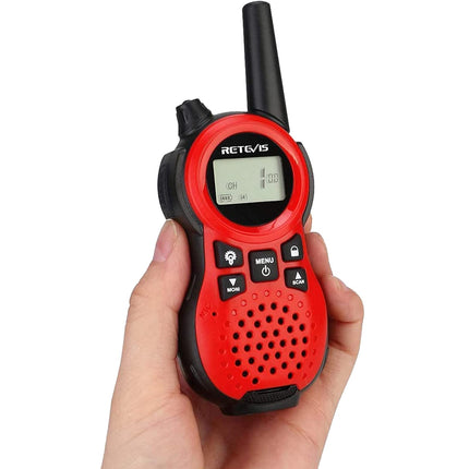Retevis RT638 rācija bērniem vecumā no 3 līdz 12 gadiem, 16 kanālu lukturītis VOX, dzimšanas dienas dāvanu rotaļlieta bērnu spēlēm, pārgājieniem, dārzam, brīvā dabā (sarkans, 1 pāris)