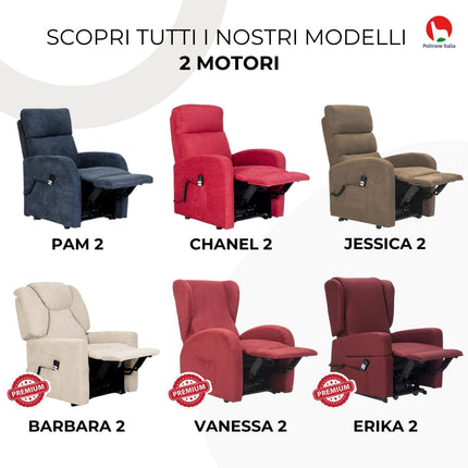 POLTRONE ITALIA Jessica 2 Motors PERSONALIZĒTS atpūtas krēsls ar medicīnisko ierīci 4 riteņi mikro atsperu sēdeklis pūkains brūns