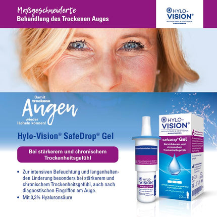 Hylo-Vision SafeDrop gēla acu pilieni – atvieglojums stipri un hroniski sausām acīm, intensīvi mitrinošs, ļoti viskozs, bez konservantiem, piemērots kontaktlēcām, 10 ml