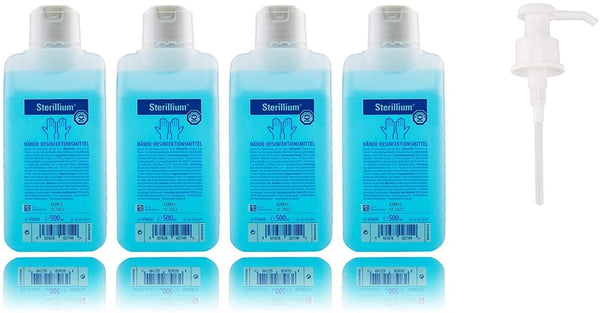 4x Sterillium 500ml roku dezinfekcijas līdzekļi drošai, efektīvai un ādai draudzīgai infekciju aizsardzībai (+ pumpītis)