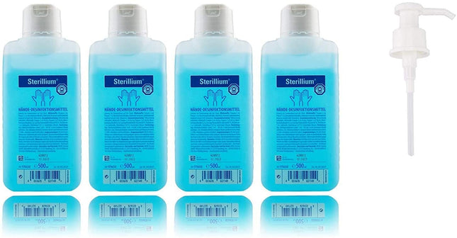 4x Sterillium 500ml roku dezinfekcijas līdzekļi drošai, efektīvai un ādai draudzīgai infekciju aizsardzībai (+ pumpītis)