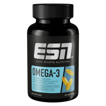 ESN Omega-3, 60 kapsulas, augsta EPA un DHA deva, 1200 mg EPA un 900 mg DHA vienā porcijā - ražots Vācijā