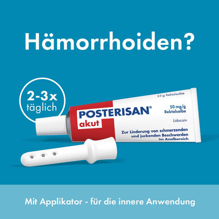 Posterisan acute 50 mg/g rektālā ziede ar aplikatoru: Ātra sāpju un stipras niezes mazināšana, 25 g
