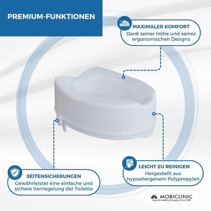 Mobiclinic®, paaugstināts tualetes sēdeklis, 14 cm, titāns, Eiropas zīmols, paaugstināts tualetes sēdeklis, tualetes sēdeklis senioriem, tualetes palīgierīces, īpaši stabils, balts